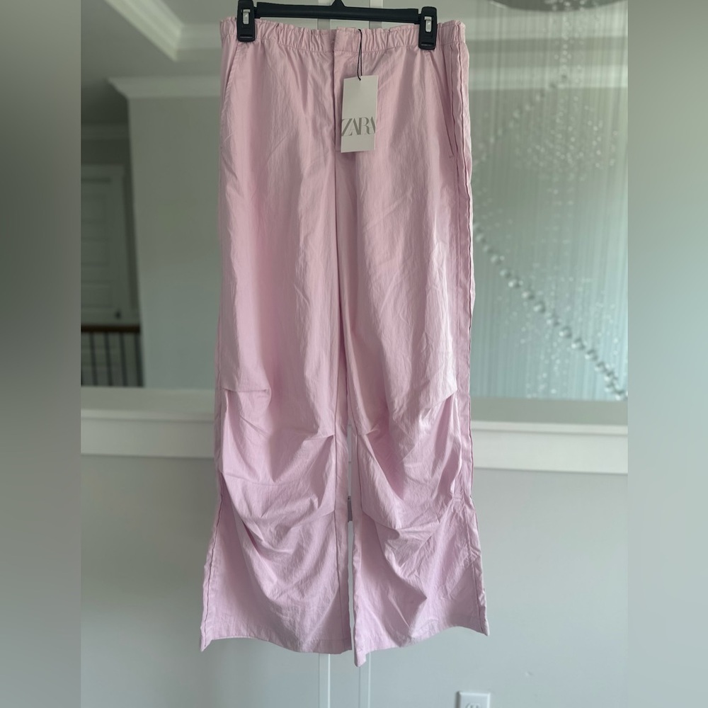 Zara Nylon Pink Wide-Leg Pants - Picture 6 of 7